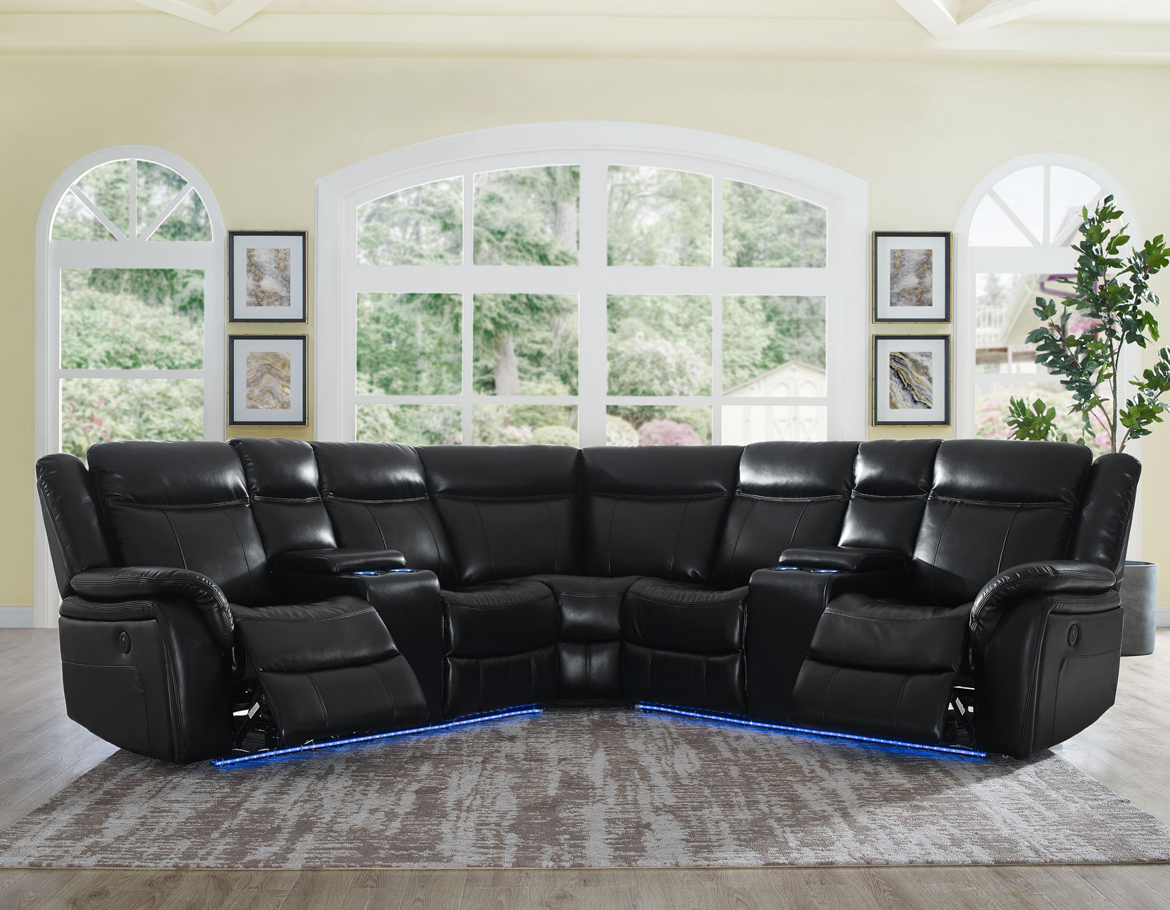 Levin Black 3 Piece Power Reclining Sectional Steve Silver Company