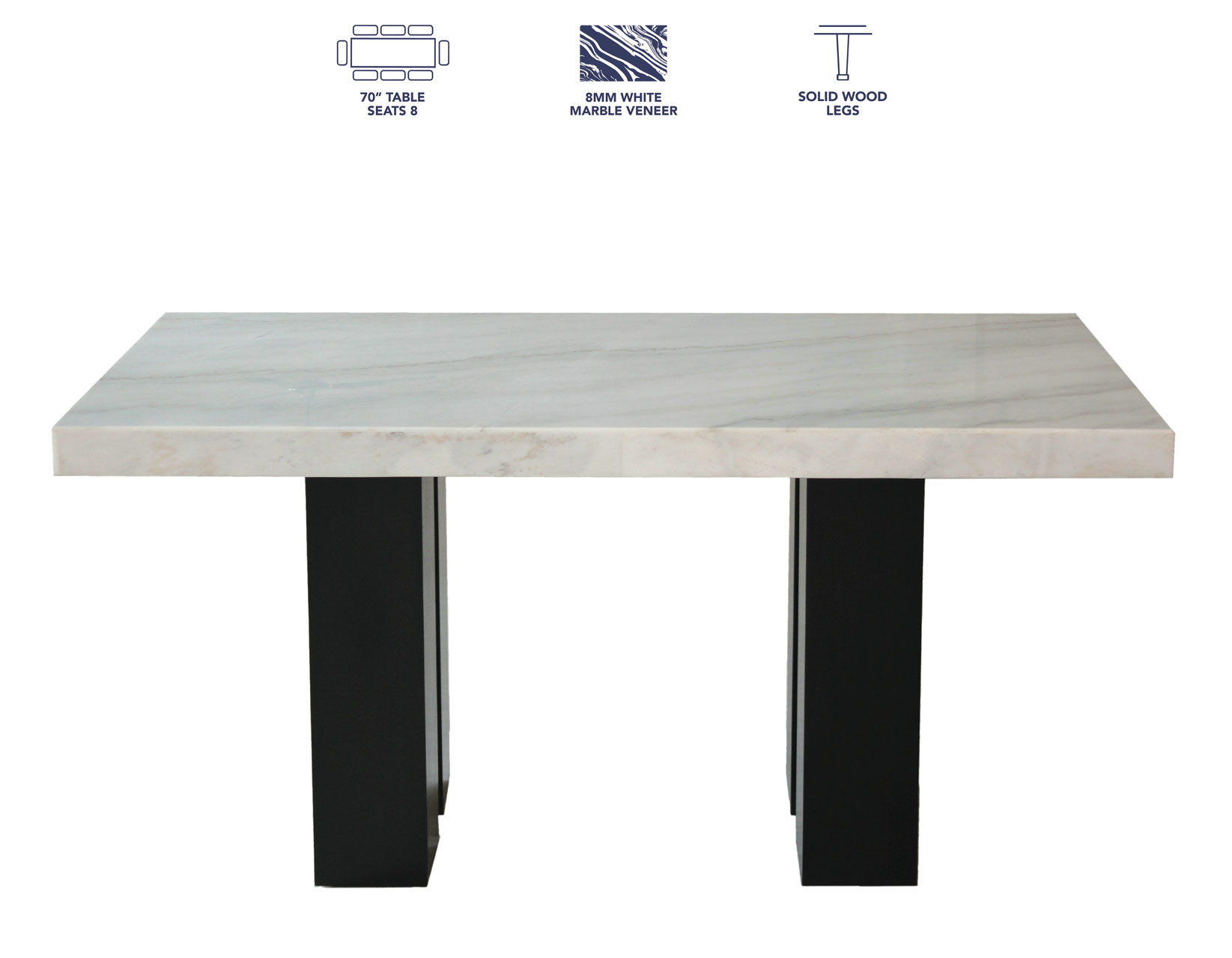 Artemis 70 inch Marble Top Dining Table, Black Finish - Image 6