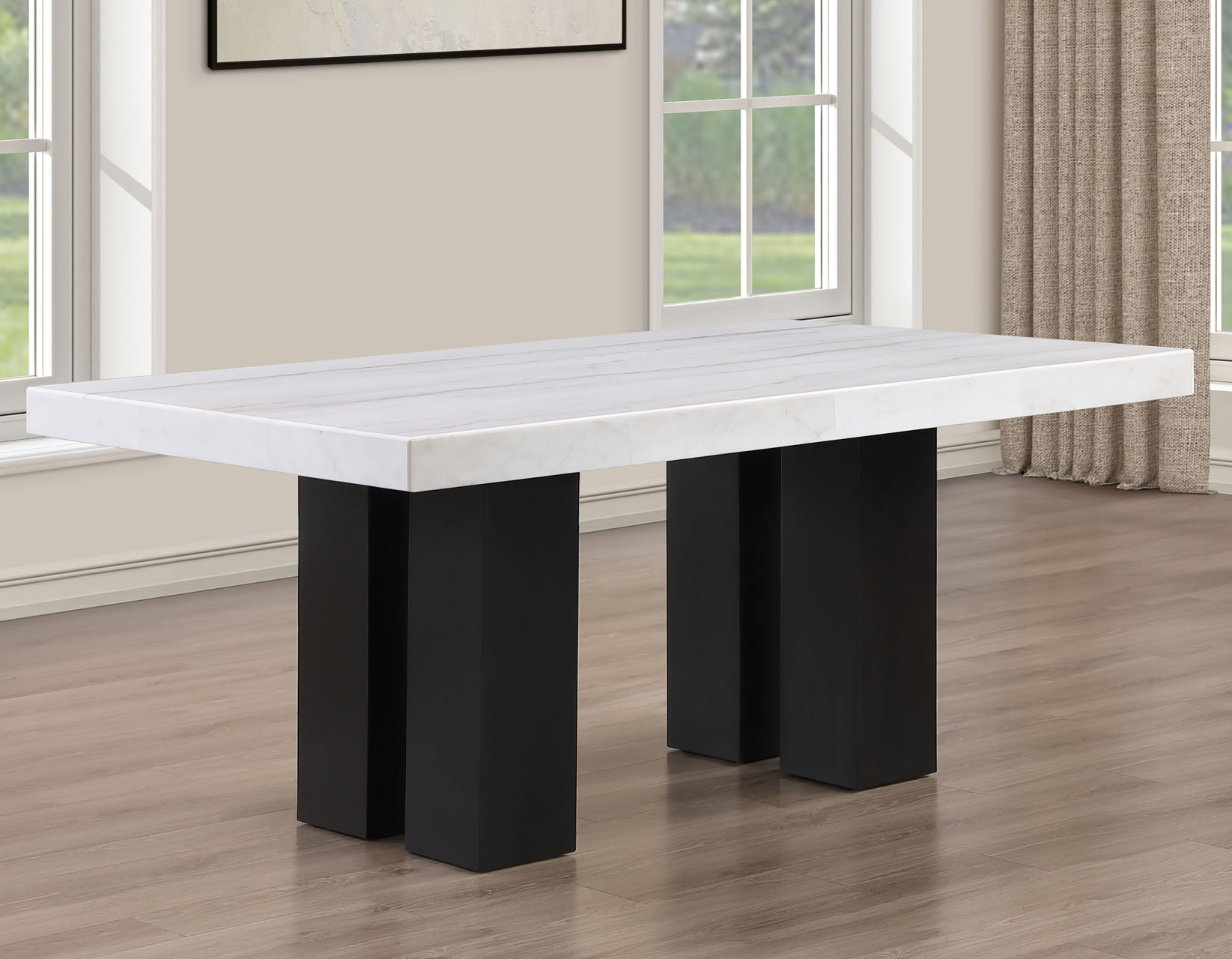 Artemis 70 inch Marble Top Dining Table, Black Finish