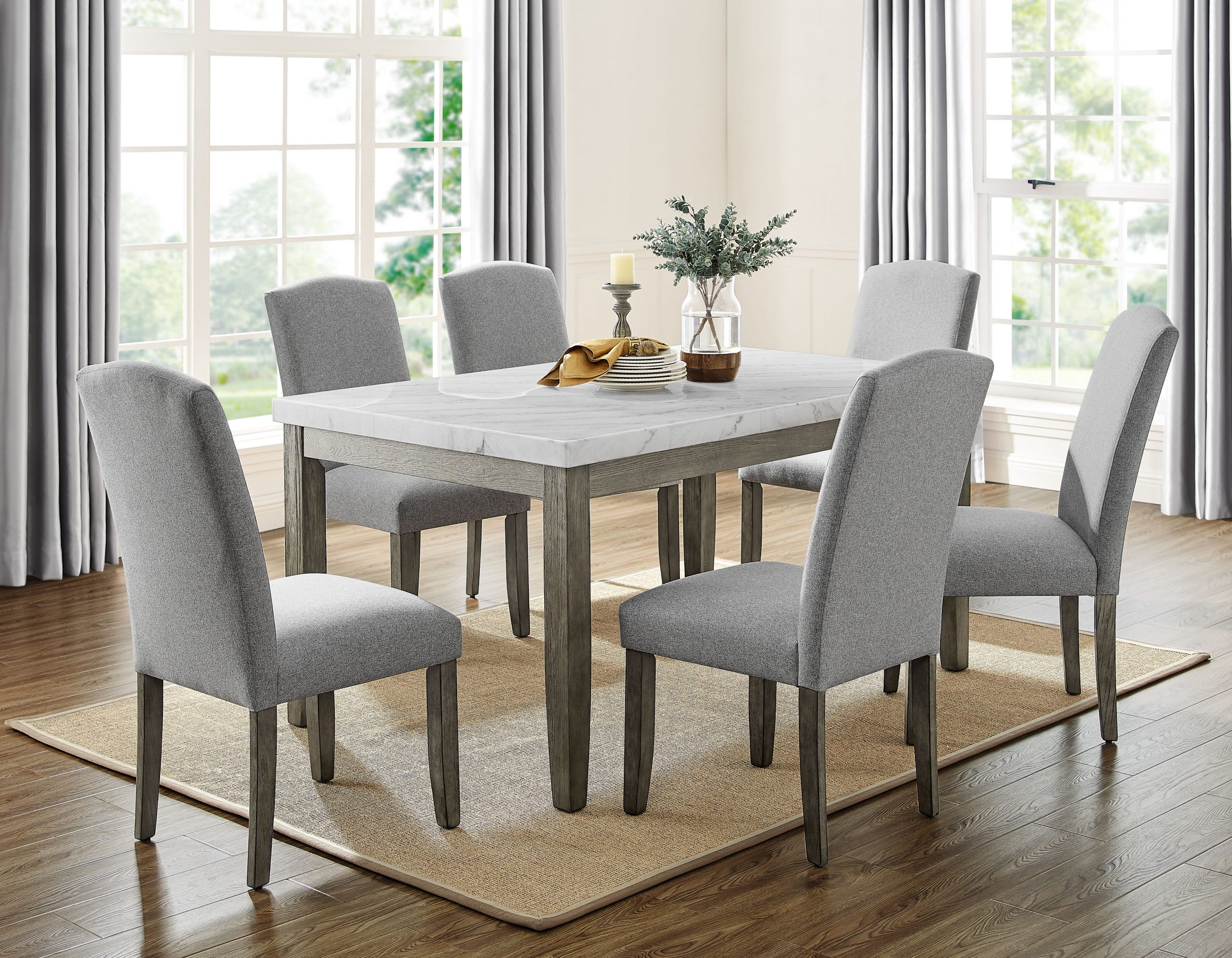 Emily 5-Piece White Marble Dining Set(Table & 4 Side Chairs) - Steve