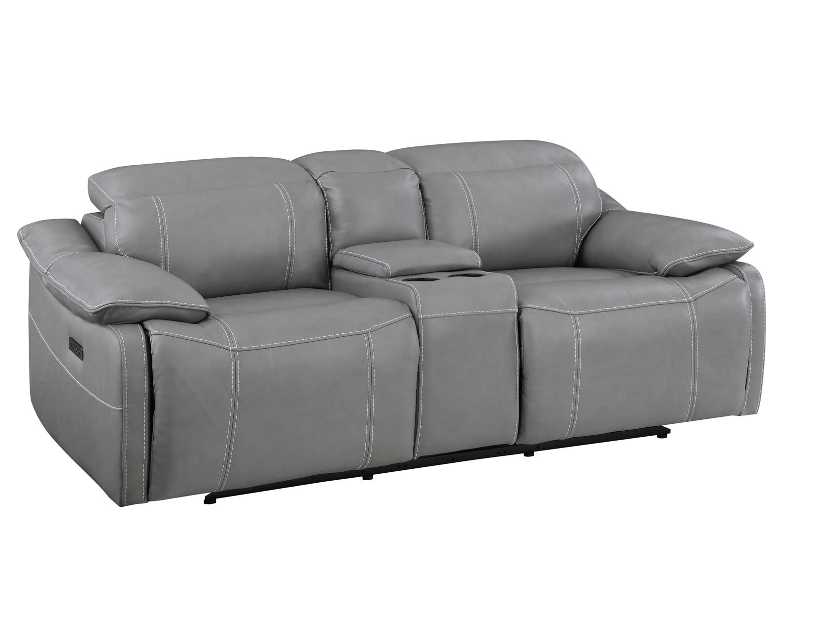 Grey leather reclining loveseat with deals console