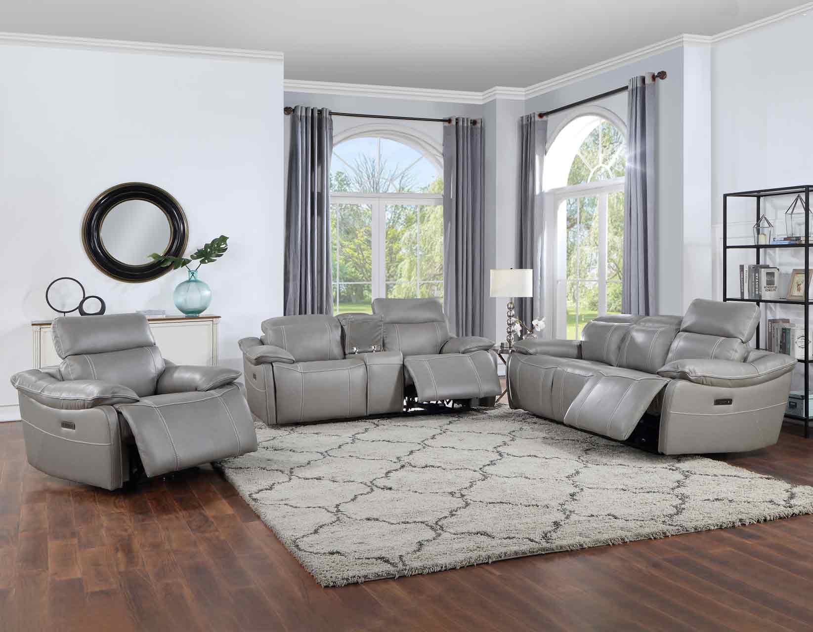 Gray leather store reclining couch