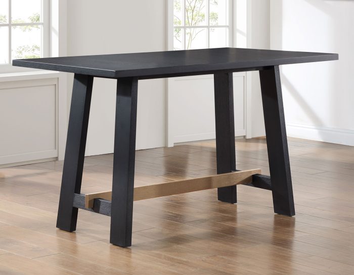 Aubrey 59.5" Counter Table, Black with Driftwood Stretcher - Image 4