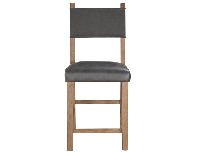 Aubrey 24" Counter Chair, Gray Vegan Leather  with Driftwood finish - Image 2