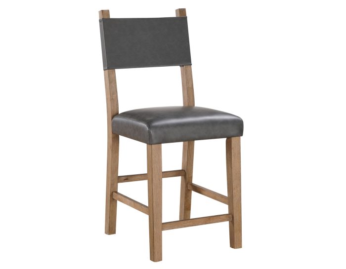 Aubrey 24" Counter Chair, Gray Vegan Leather  with Driftwood finish - Image 3