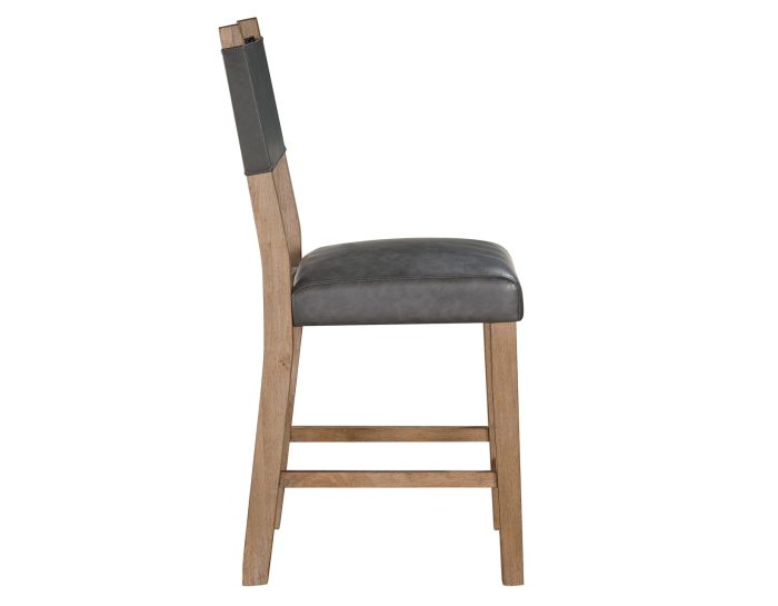 Aubrey 24" Counter Chair, Gray Vegan Leather  with Driftwood finish - Image 4