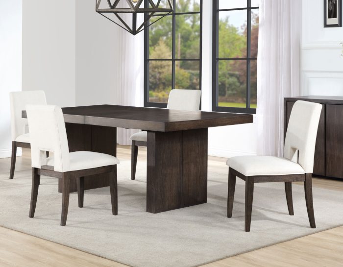 Evan 5-Piece 78-96-inch Dining Set with 4 Eggshell Linen-Look Side Chairs - Image 2