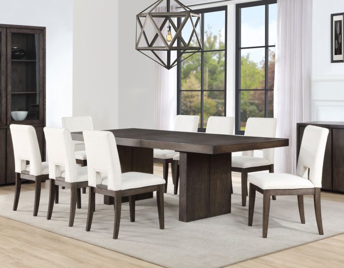 Evan 5-Piece 78-96-inch Dining Set with 4 Eggshell Linen-Look Side Chairs - Image 4