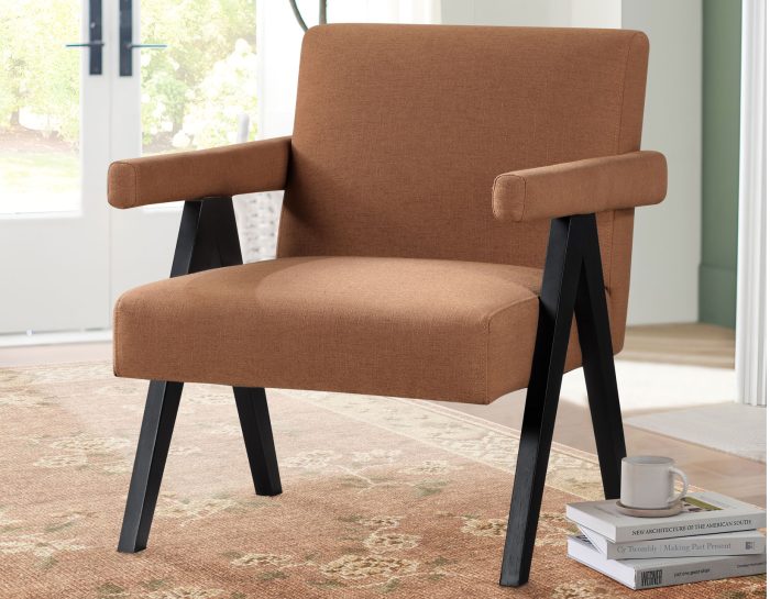 Helen Accent Chair, Rust Fabric with Black Wood Finish