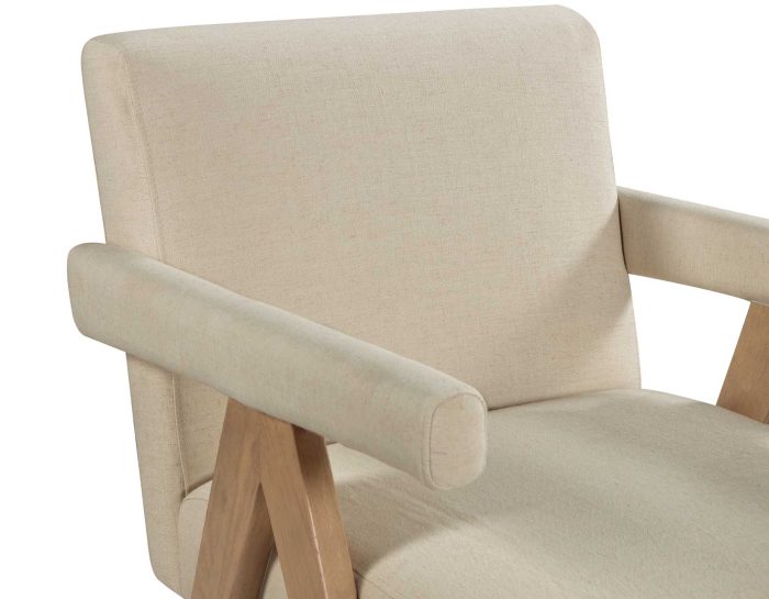 Helen Accent Chair, Cream Fabric with Light Chestnut Wood Finish - Image 6