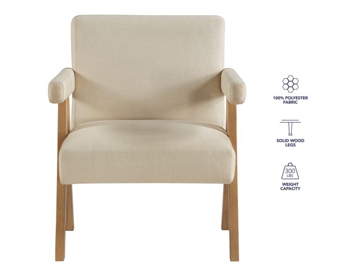 Helen Accent Chair, Cream Fabric with Light Chestnut Wood Finish - Image 9