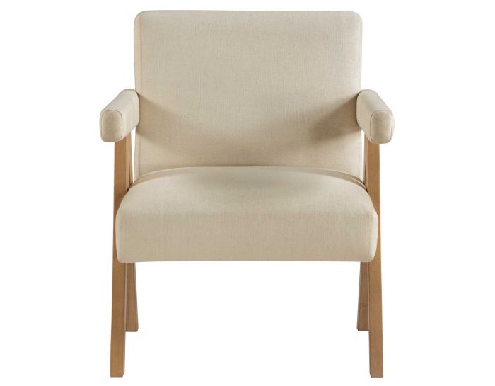 Helen Accent Chair, Cream Fabric with Light Chestnut Wood Finish - Image 2