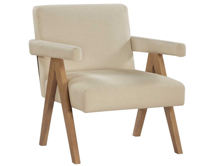 Helen Accent Chair, Cream Fabric with Light Chestnut Wood Finish - Image 3