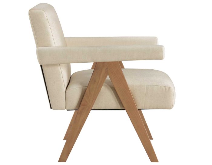 Helen Accent Chair, Cream Fabric with Light Chestnut Wood Finish - Image 4