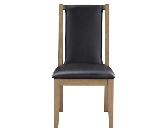 Orinda Rustic Solid Wood Side Chair, Brown Vegan Leather - Image 2