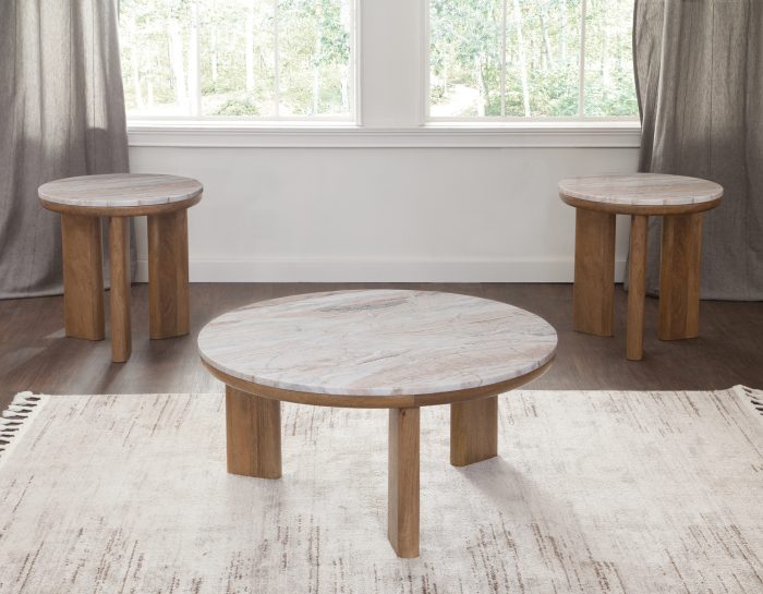 Sidney 3-Piece Round Toronto Brown Marble Top Table Set - Image 2