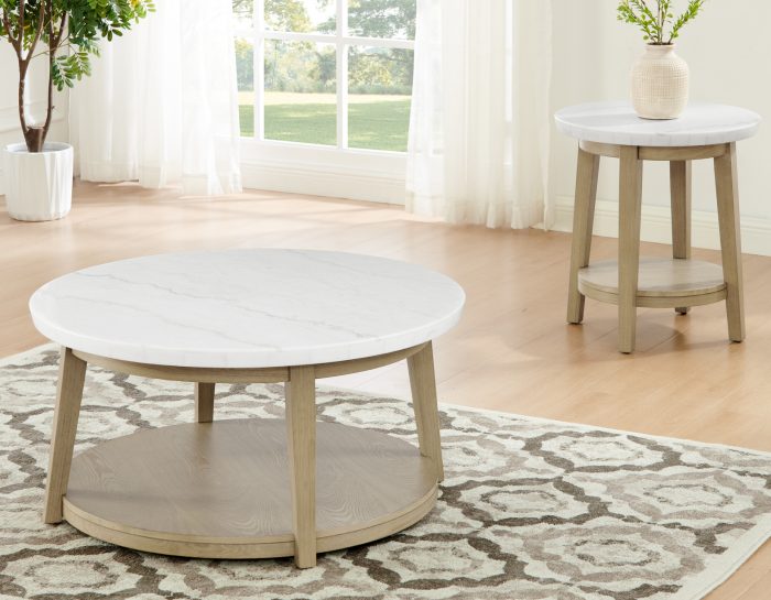 Vida 3-Piece Castered Round White Marble Top Table Set - Image 13