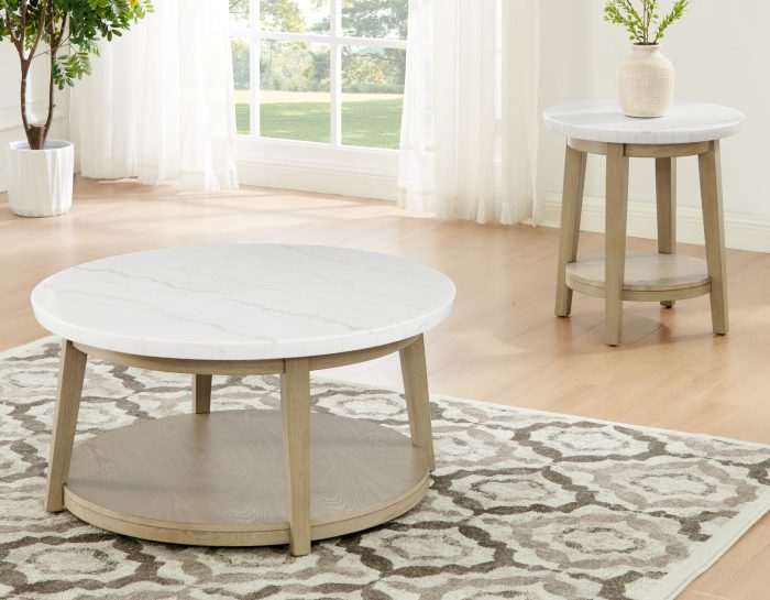 Vida Round 36" White Marble Top Cocktail Table with Casters - Image 7