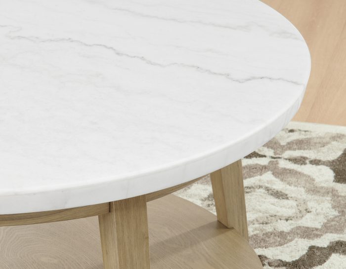 Vida 3-Piece Castered Round White Marble Top Table Set - Image 12