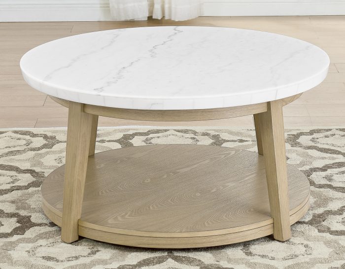 Vida 3-Piece Castered Round White Marble Top Table Set - Image 3