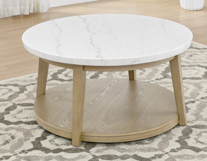 Vida 3-Piece Castered Round White Marble Top Table Set - Image 2