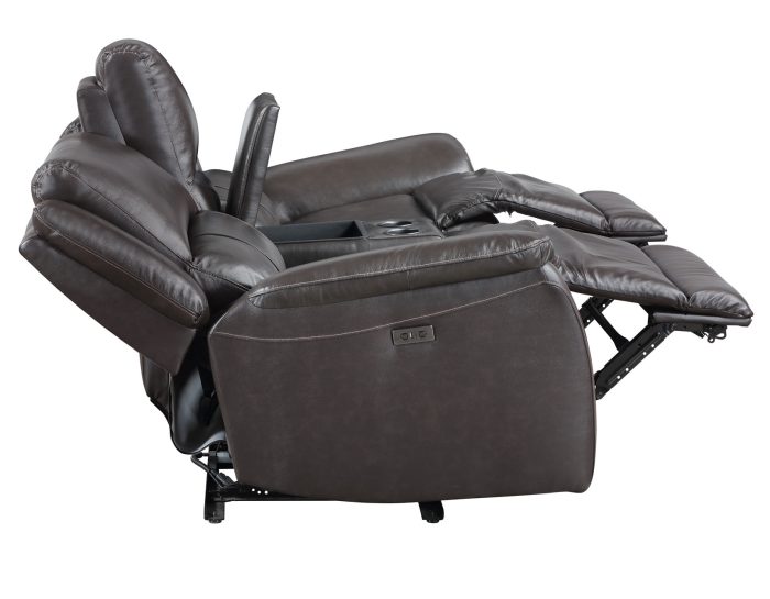Alexandria Leather Power Reclining Console Loveseat, Chocolate - Image 8