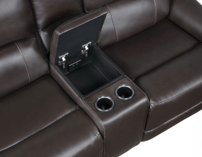 Alexandria Leather Power Reclining Console Loveseat, Chocolate - Image 10