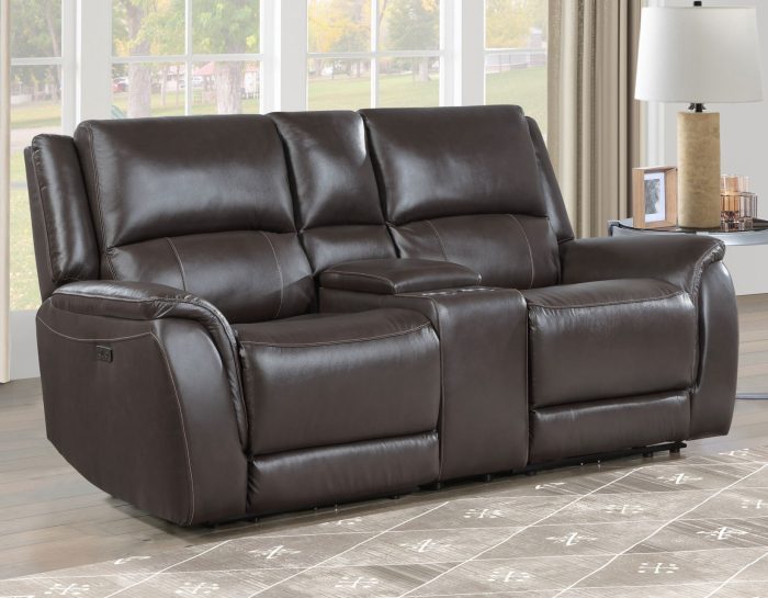Alexandria Leather Power Reclining Console Loveseat, Chocolate - Image 2