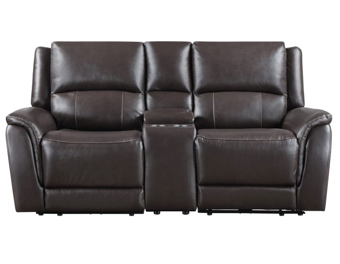 Alexandria Leather Power Reclining Console Loveseat, Chocolate - Image 3