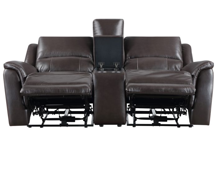 Alexandria Leather Power Reclining Console Loveseat, Chocolate - Image 4