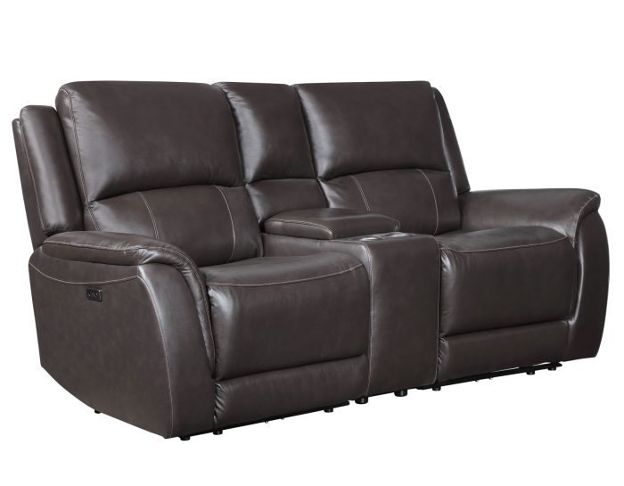 Alexandria Leather Power Reclining Console Loveseat, Chocolate - Image 5