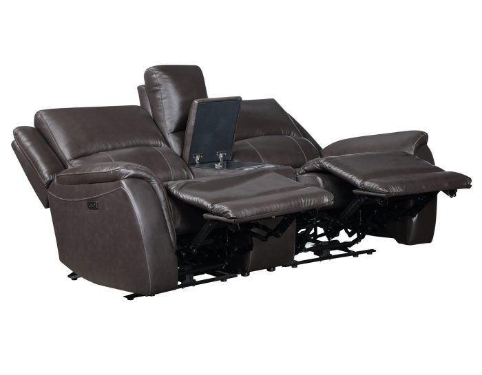 Alexandria Leather Power Reclining Console Loveseat, Chocolate - Image 6