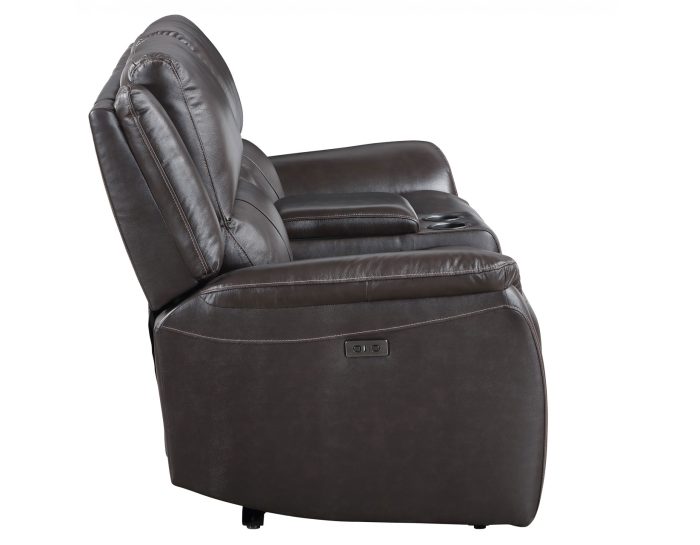 Alexandria Leather Power Reclining Console Loveseat, Chocolate - Image 7