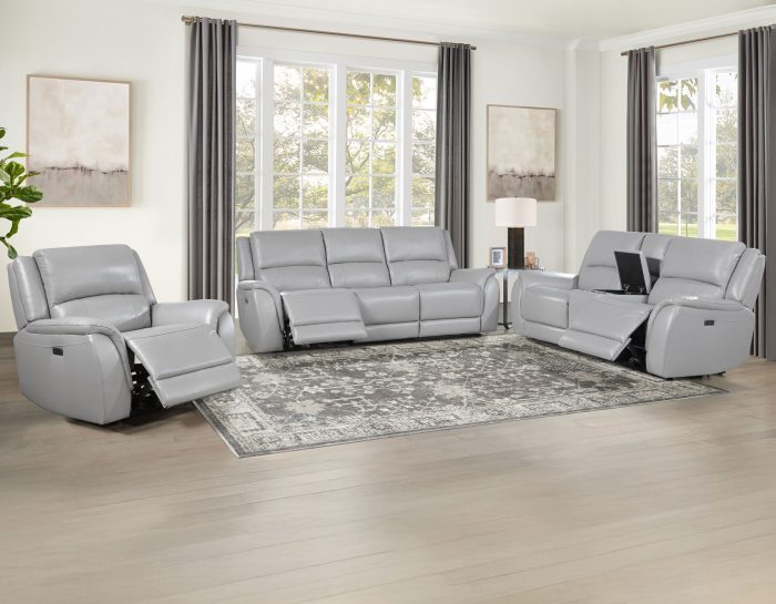 Alexandria Power Leather Reclining Sofa, Stone - Image 14