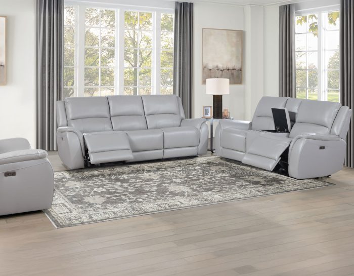 Alexandria Power Leather Reclining Sofa, Stone - Image 13