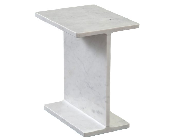 Irma I-Beam Solid Banswara White Marble Accent Table - Image 2