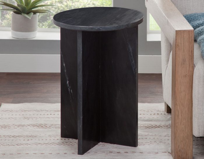 Niki Solid Black Marquina Marble End Table
