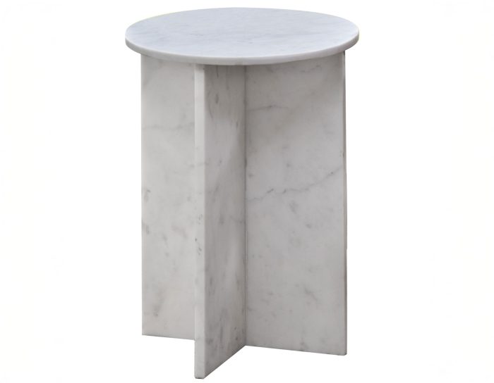 Niki Solid Banswara White Marble Accent Table - Image 2