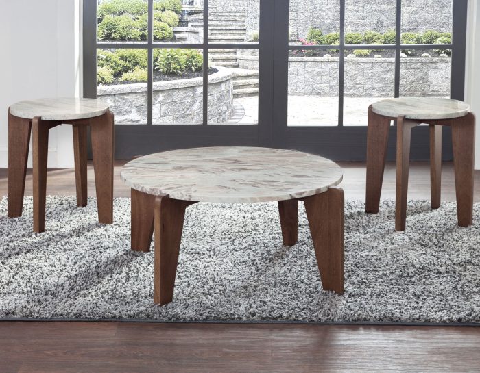 Shavon 3-Piece Solid Toronto Brown Marble Table Se - Image 2