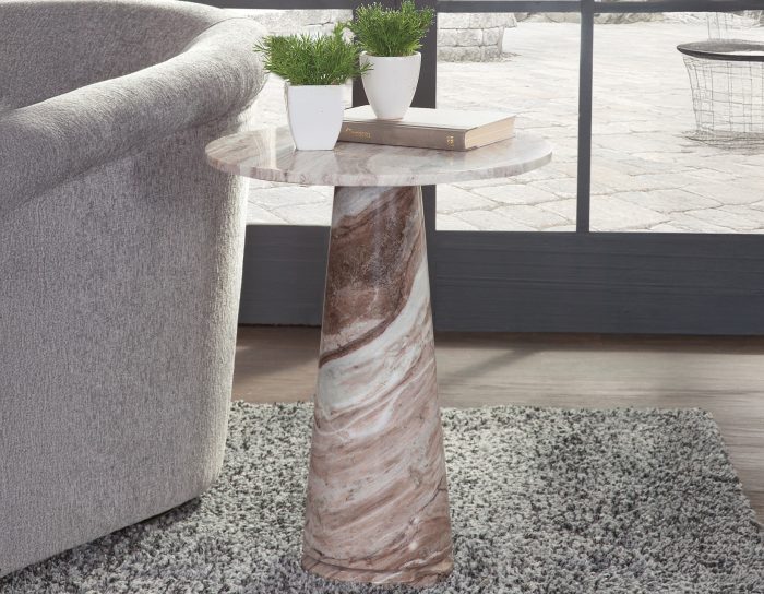 Joni 18" Round Toronto Brown Marble Accent End Table