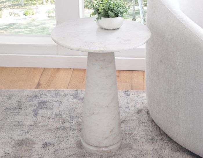 Joni 18" Round Talita White Marble Accent End Table