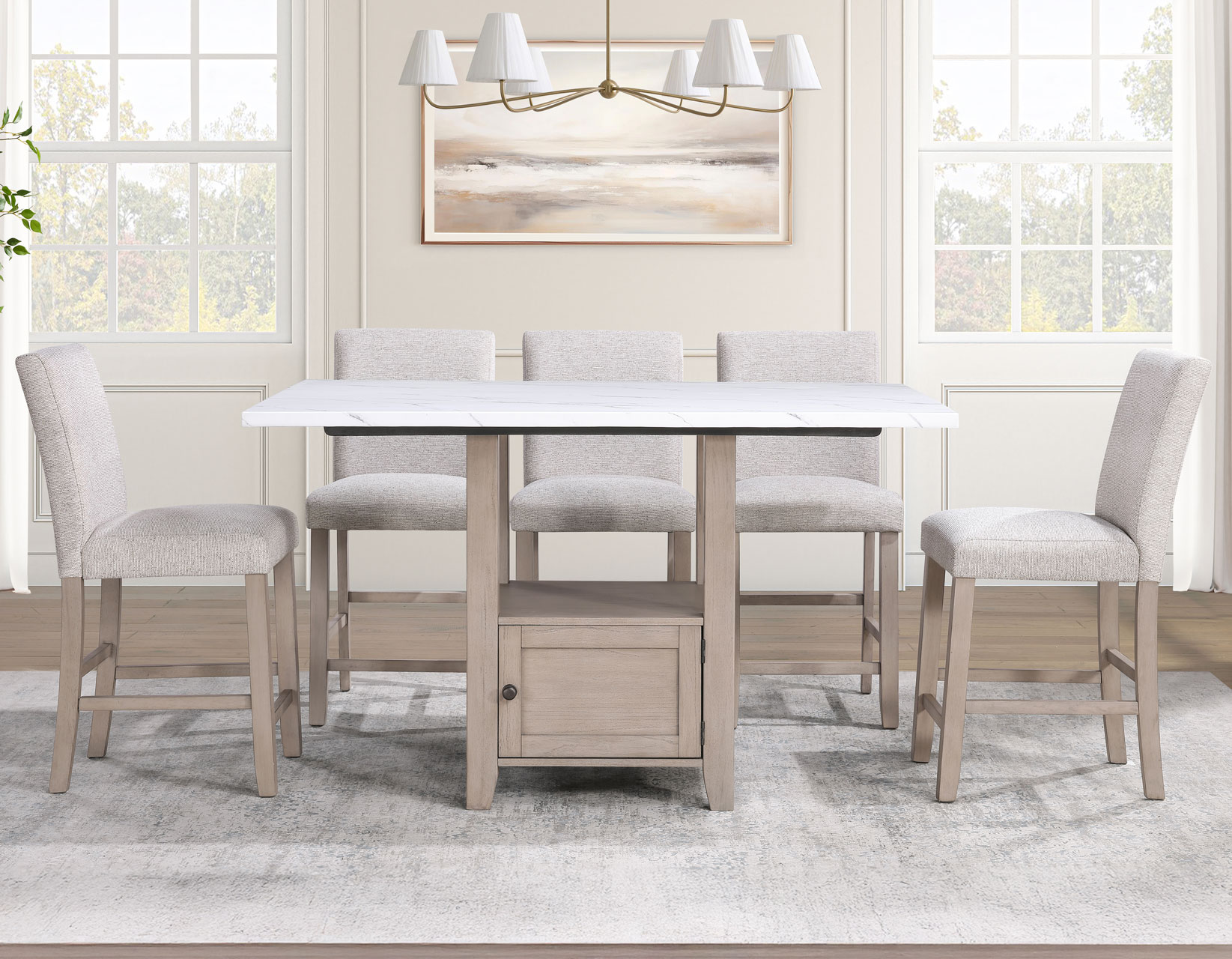 Taylor Faux Marble Top 60" Storage Counter Table - Image 14