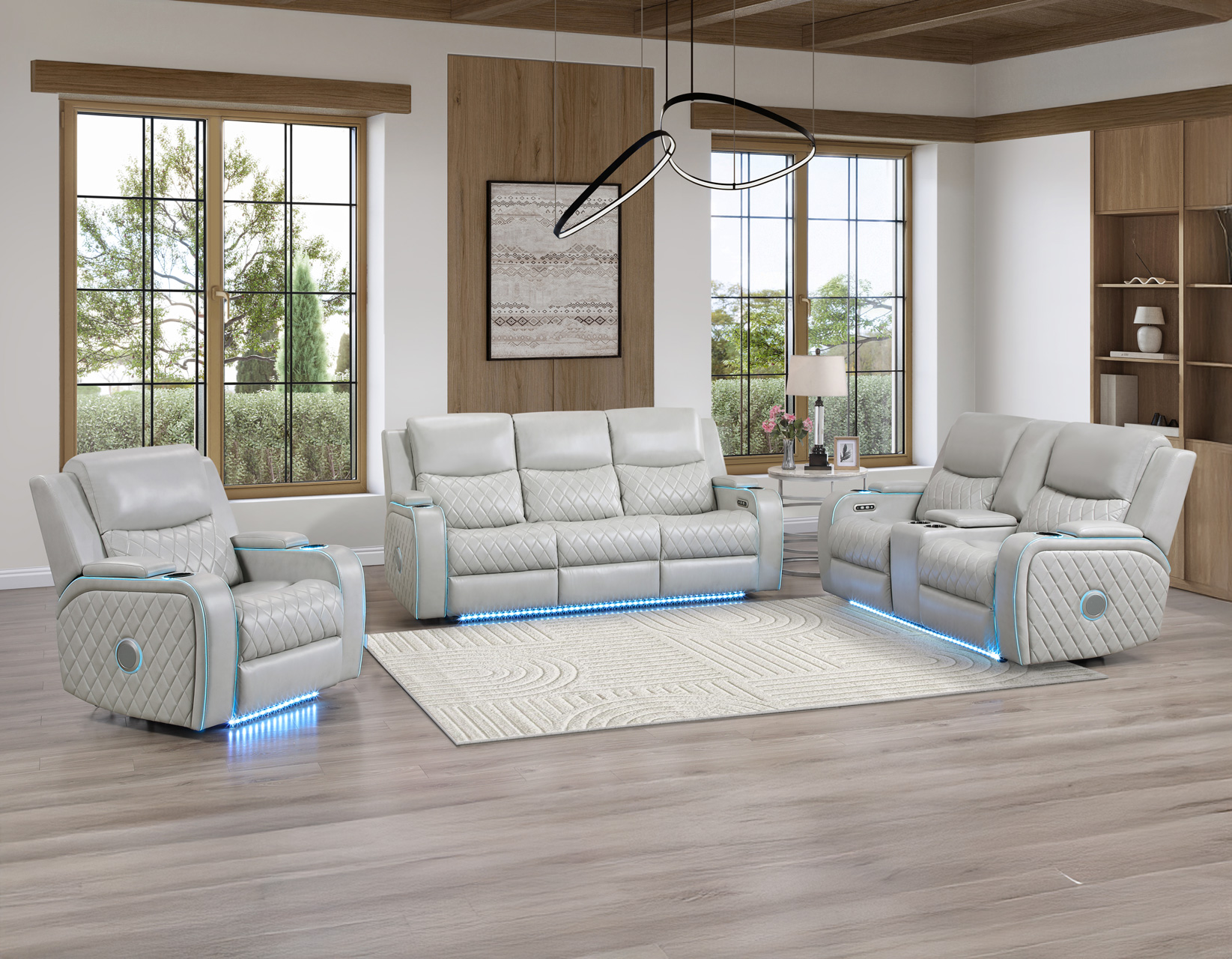 Luna 3-Piece Home Cinema Power Reclining Set, Ice Vegan Leather - Image 2