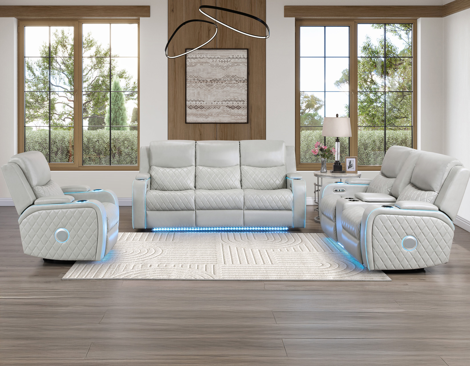 Luna 3-Piece Home Cinema Power Reclining Set, Ice Vegan Leather