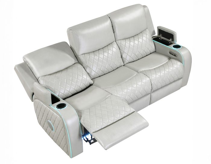 Luna Home Cinema Power Reclining Sofa, Ice Vegan Leather - Steve