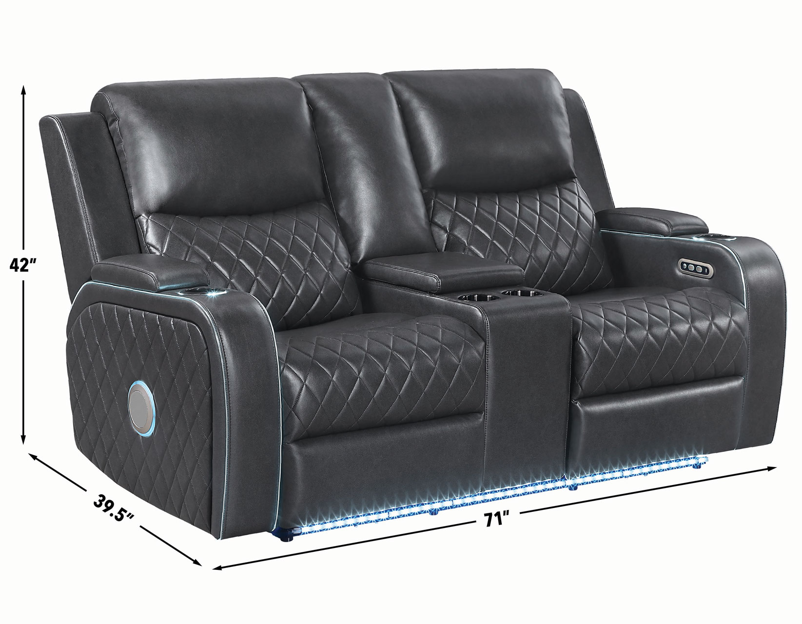 Luna 3-Piece Home Cinema Power Reclining Set, Charcoal Vegan Leather - Image 34