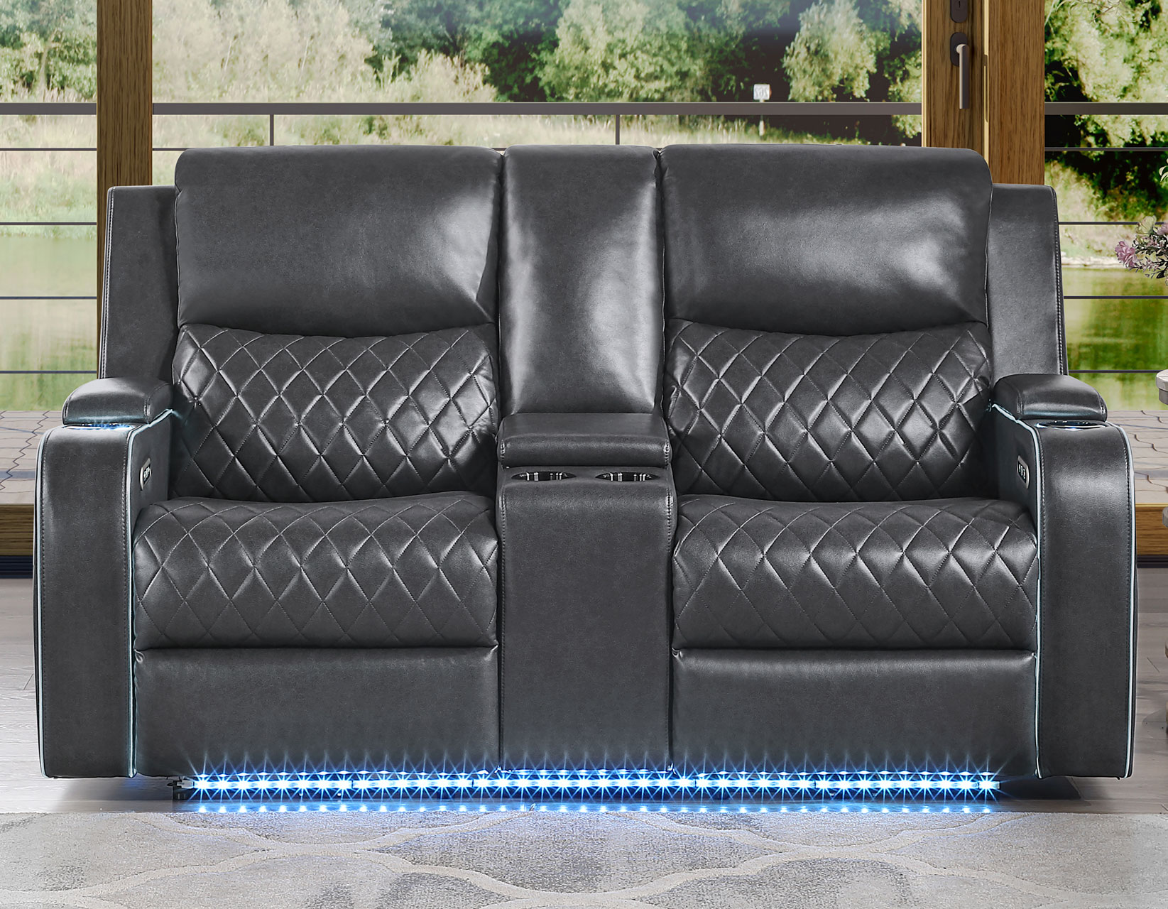 Luna 3-Piece Home Cinema Power Reclining Set, Charcoal Vegan Leather - Image 16