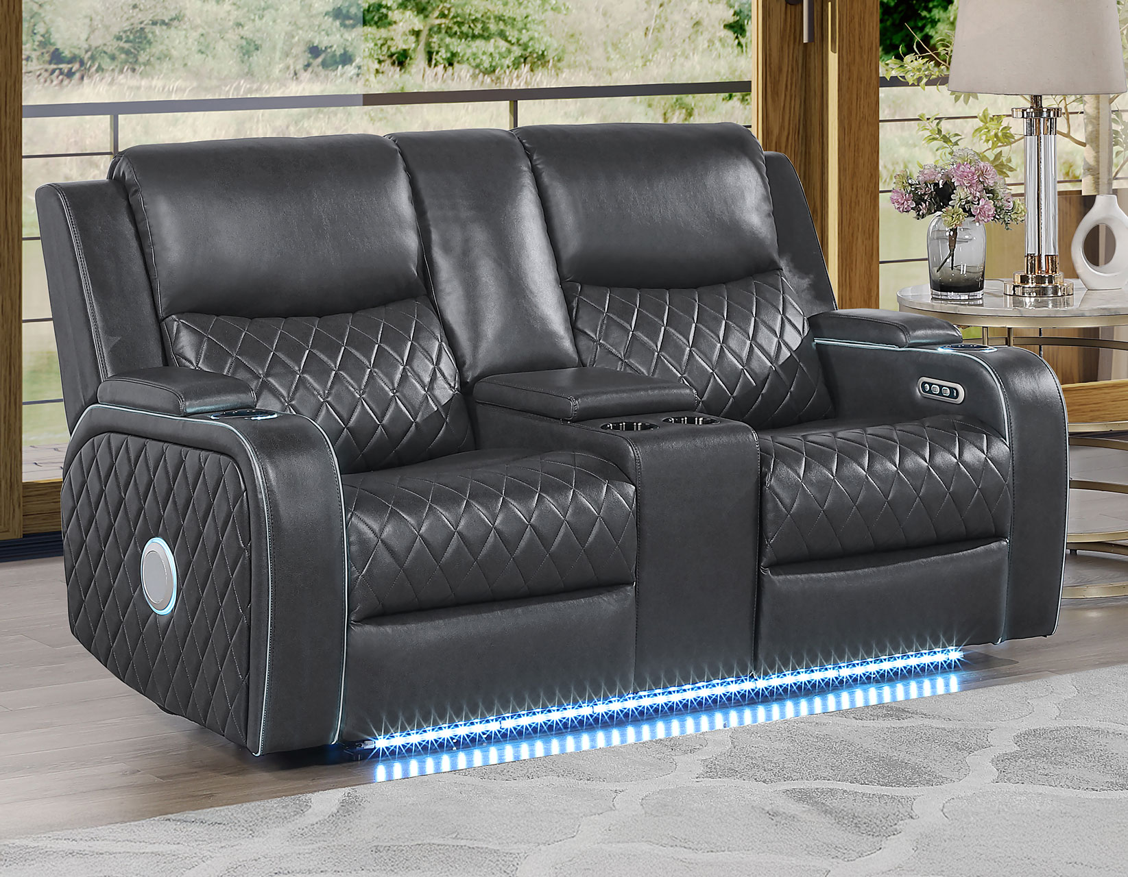 Luna 3-Piece Home Cinema Power Reclining Set, Charcoal Vegan Leather - Image 17