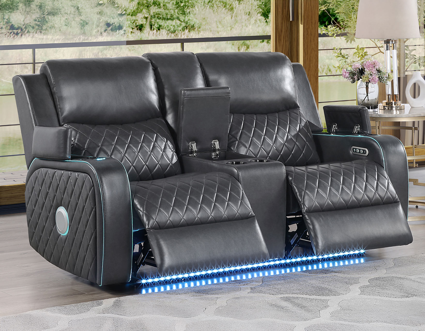 Luna 3-Piece Home Cinema Power Reclining Set, Charcoal Vegan Leather - Image 18