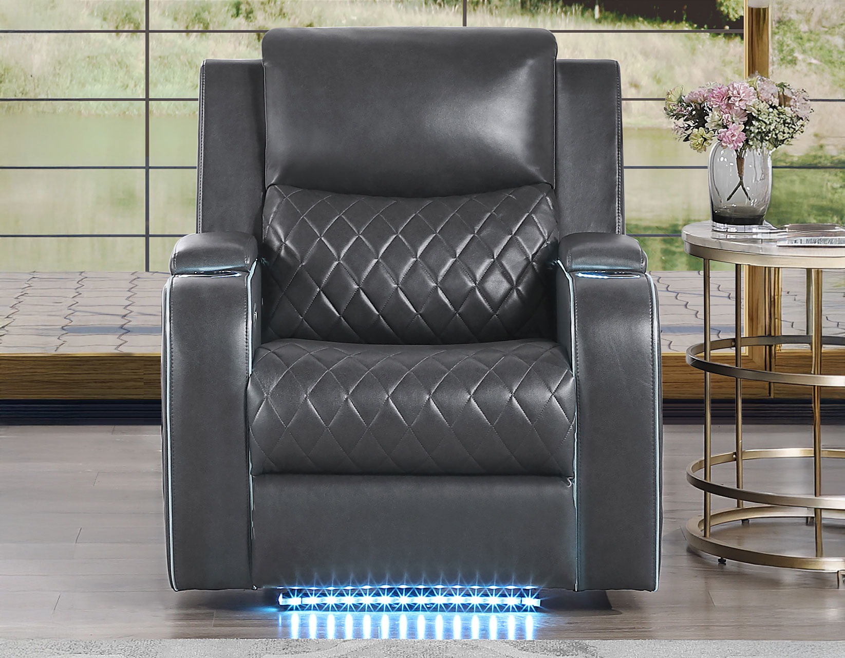 Luna 3-Piece Home Cinema Power Reclining Set, Charcoal Vegan Leather - Image 24